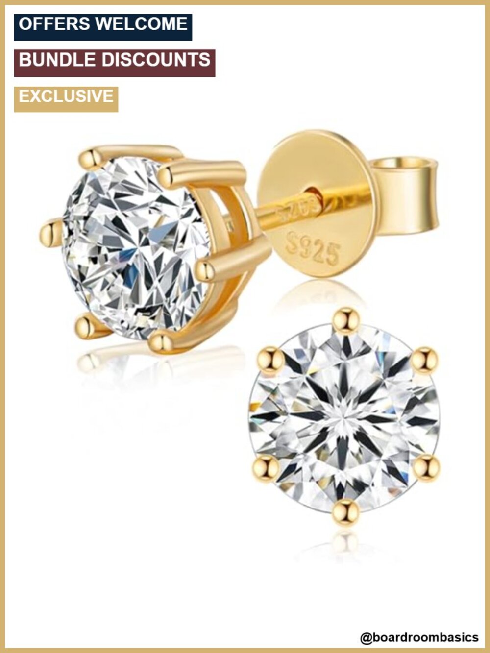 Moissanite Stud Earrings 925 Sterling Silver Gold Plated 2CT